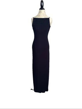 Vintage 90s Laundry  By Shelli Segal Evening Navy Blue Maxi Dress size 6 Prom